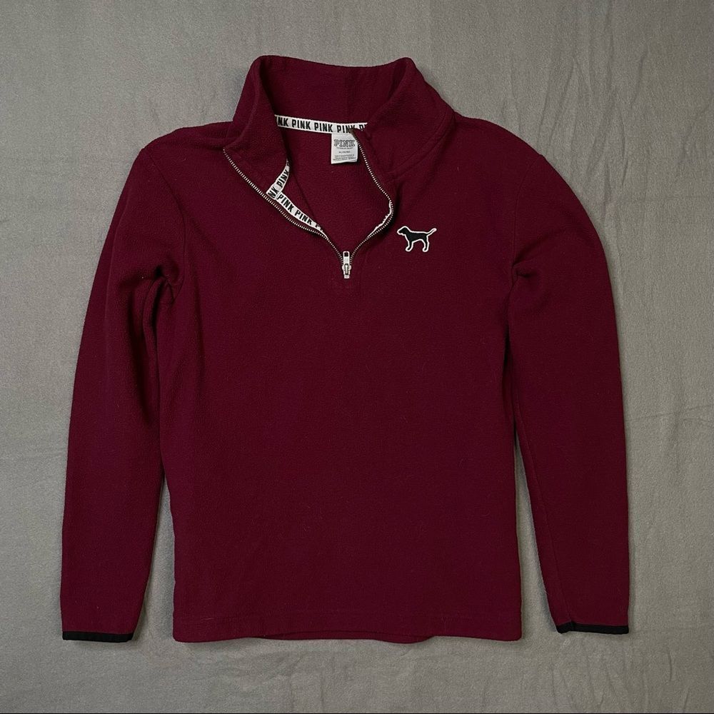 Pink Victoria’s Secret 1/4 Zip Pullover Sweater Dog Logo Women’s Size Medium